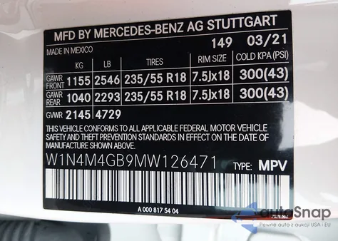 2021 Mercedes-Benz Glb 250 from USA, damaged, VIN W1N4M4GB9MW126471